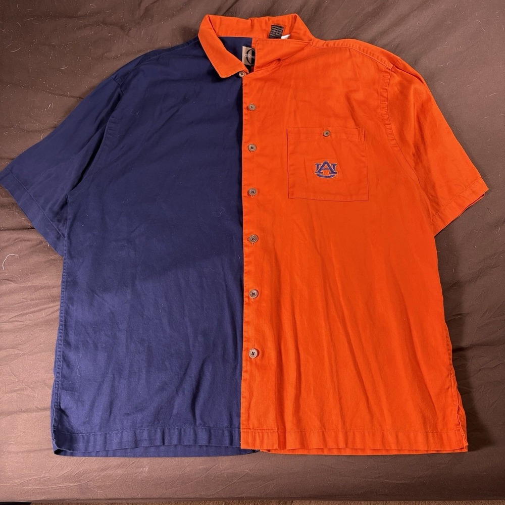 Auburn Tigers Button Up Shirt Mens XL Orange Blue Color Block NCAA